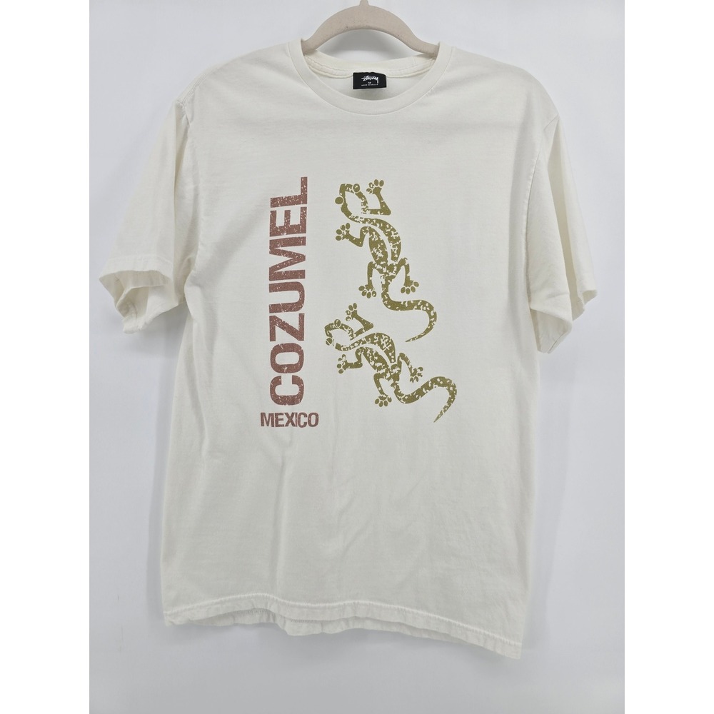 Vintage Y2K Stussy Cozumel Mexico Lizard Graphic Tee White Size M Black Tag